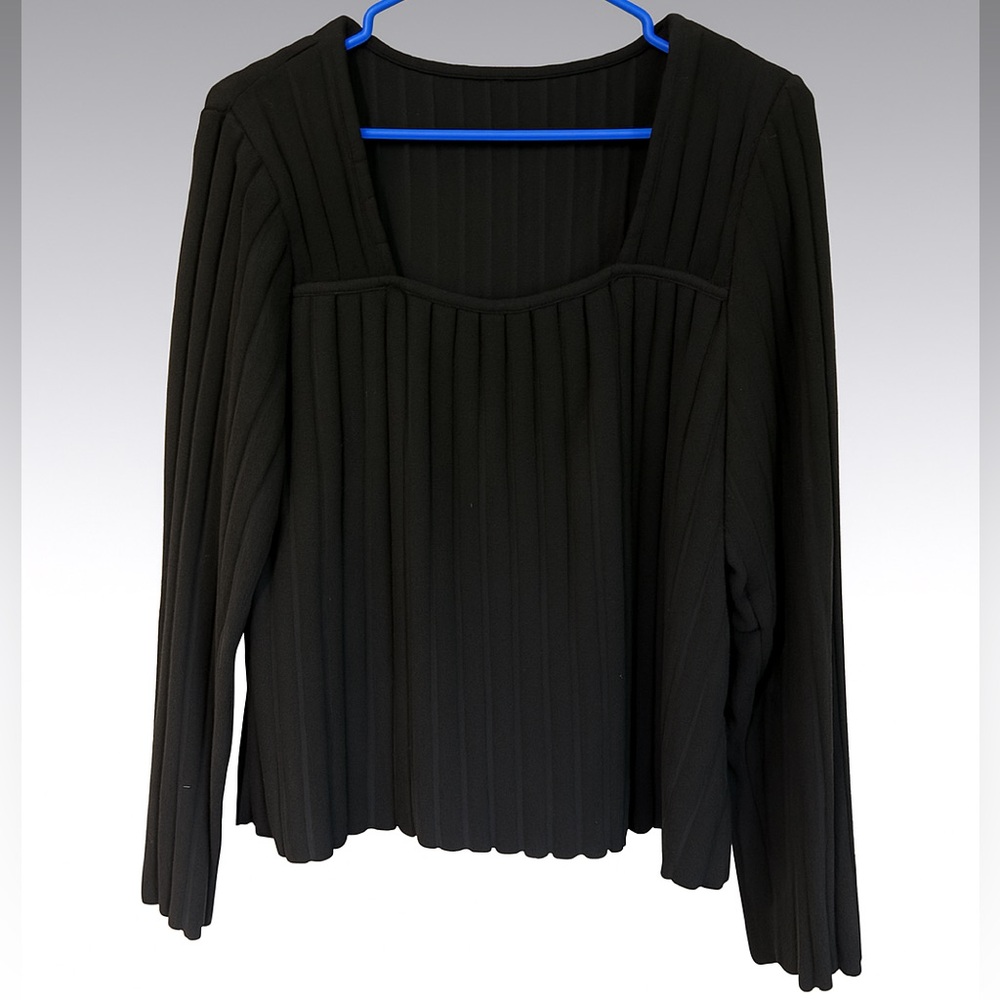 SHEIN Black Ribbed Square Neck Blouse